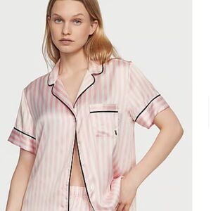 Victoria's Secret Pink and White Striped Satin Pajama Set